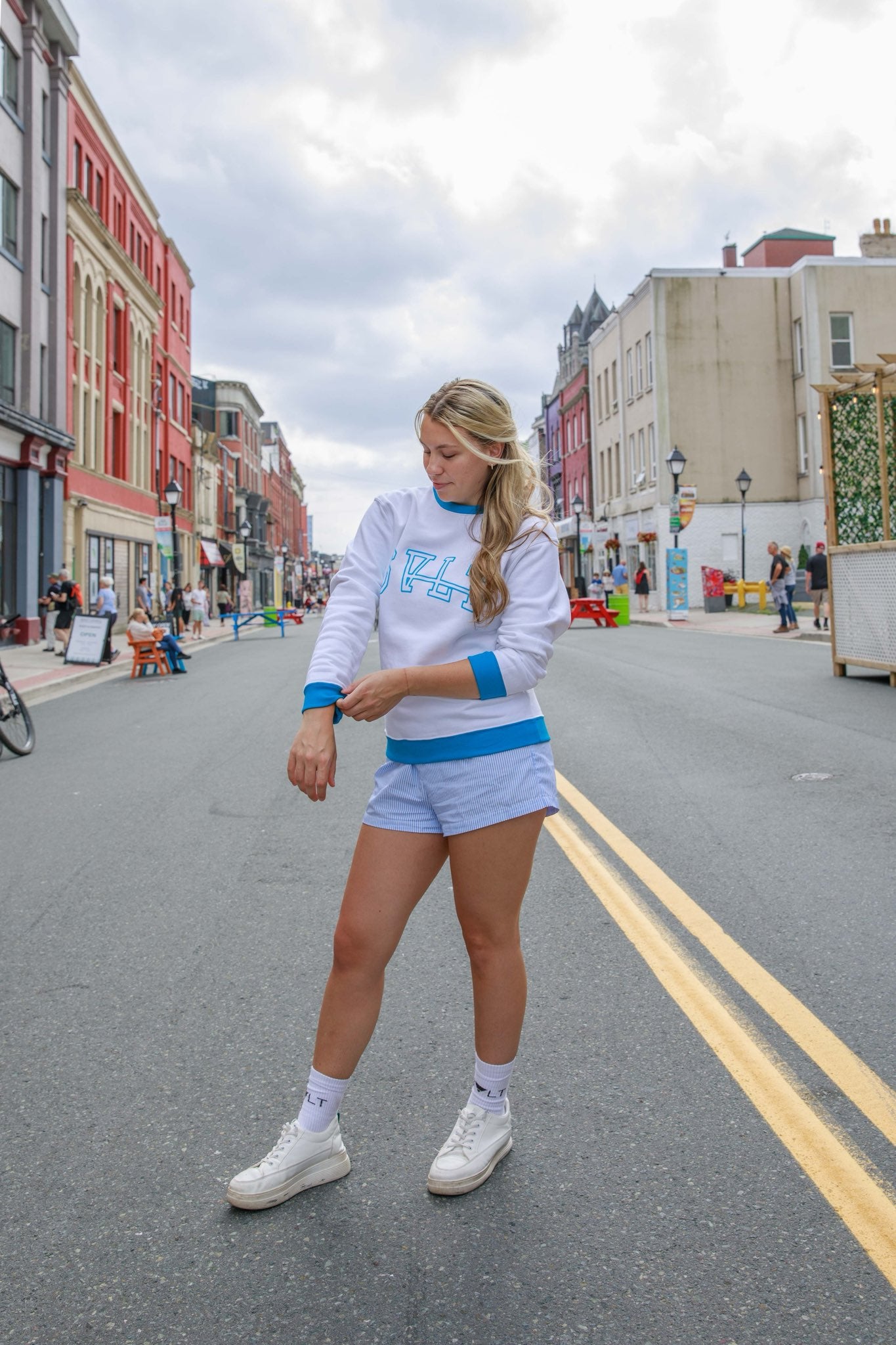 varsity sweater in blue crush