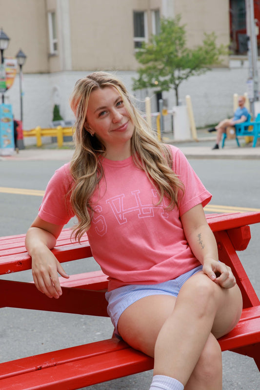 vintage varsity tee in watermelon