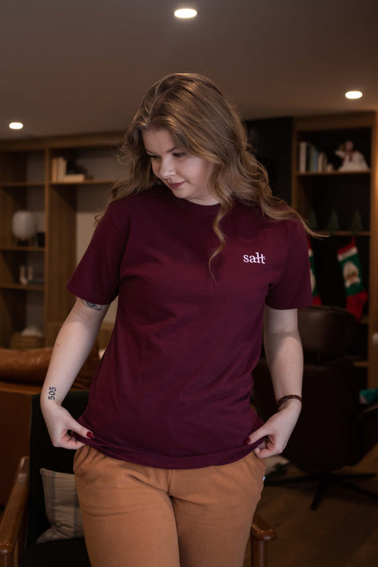 imperfect lowercase heavy cotton tee in burgundy 30% OFF