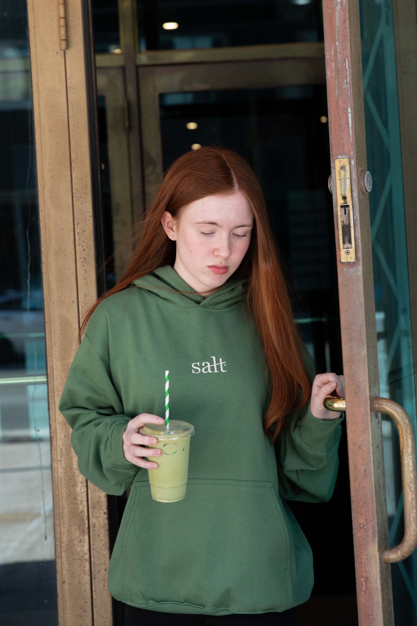lowercase hoodie in matcha