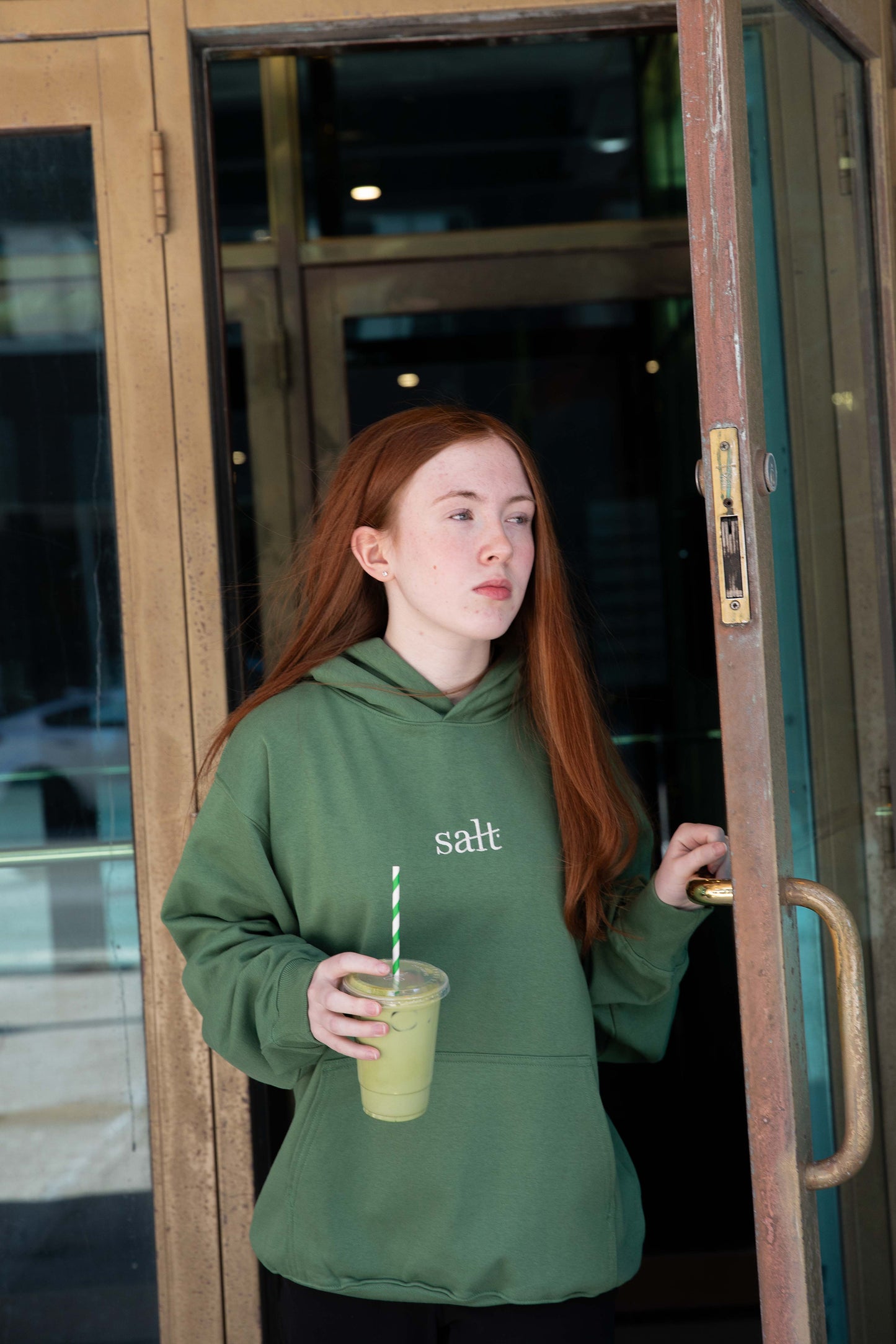 lowercase hoodie in matcha