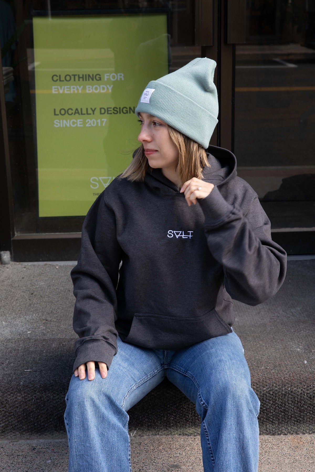 essential hoodie in charcoal
