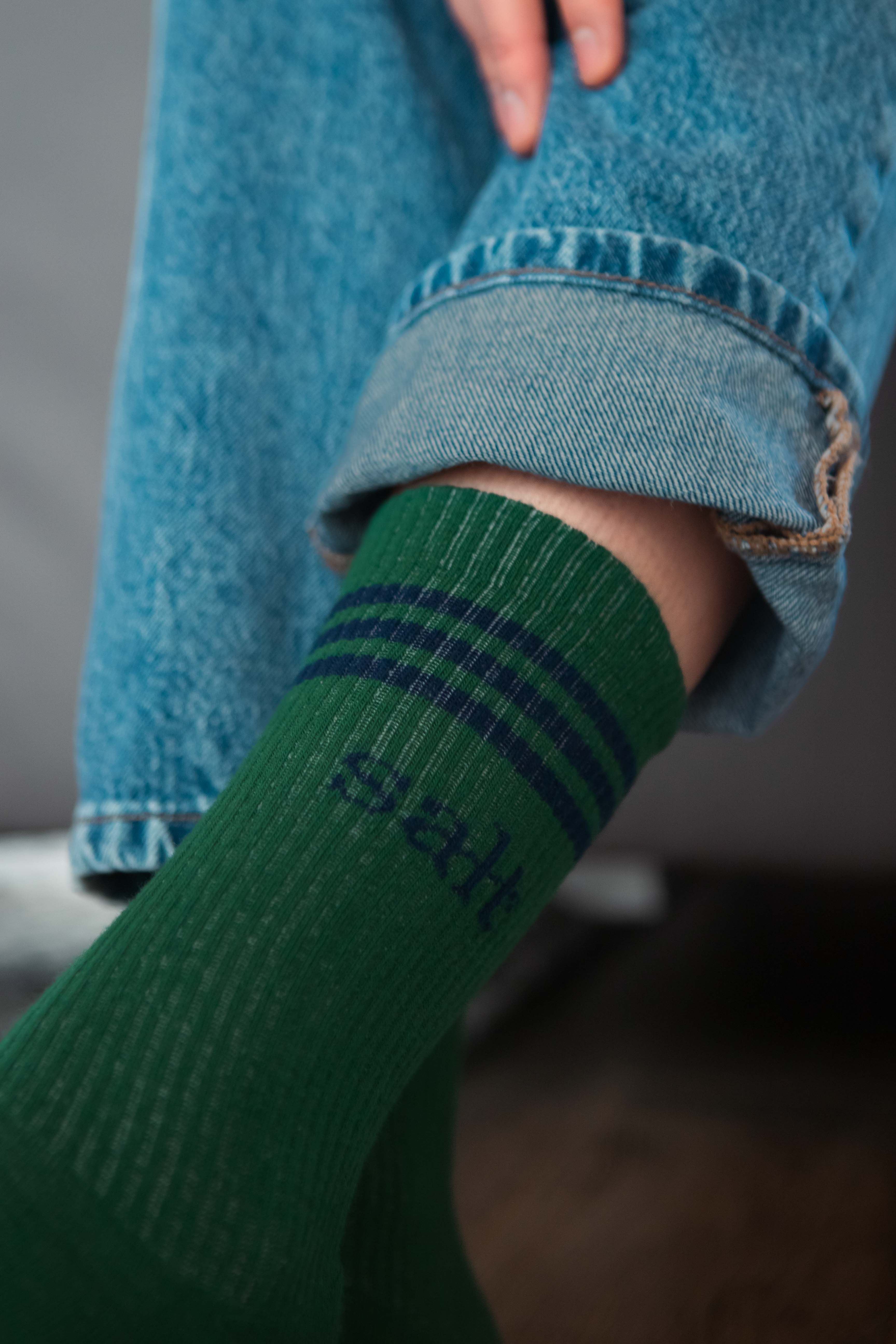 lowercase salt socks in green/navy