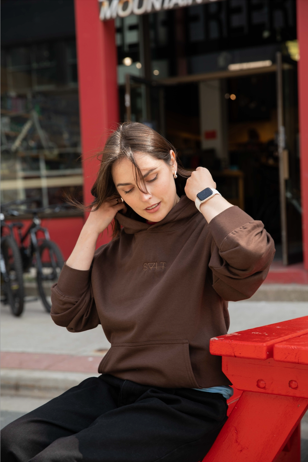 essential hoodie in saddle