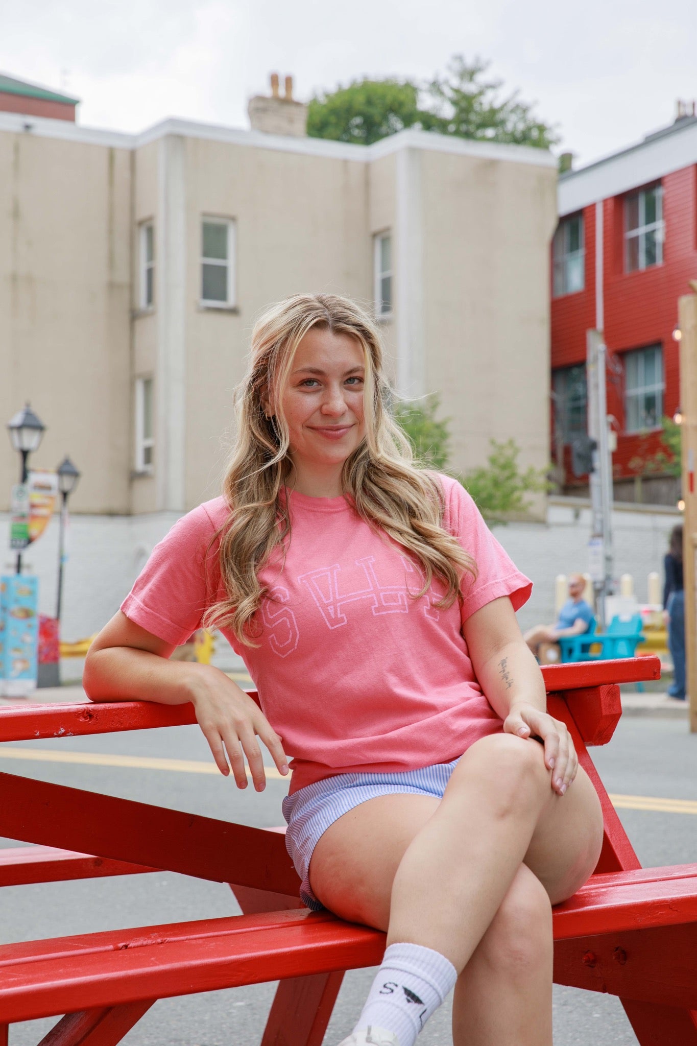 vintage varsity tee in watermelon